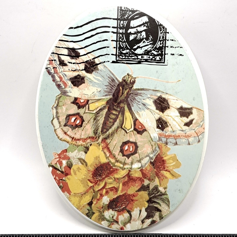 Elements Oval Wall Plaque Butterfly Moth Sunflower NEW 11x8 Blue Postmark Decor - Picture 2 of 9